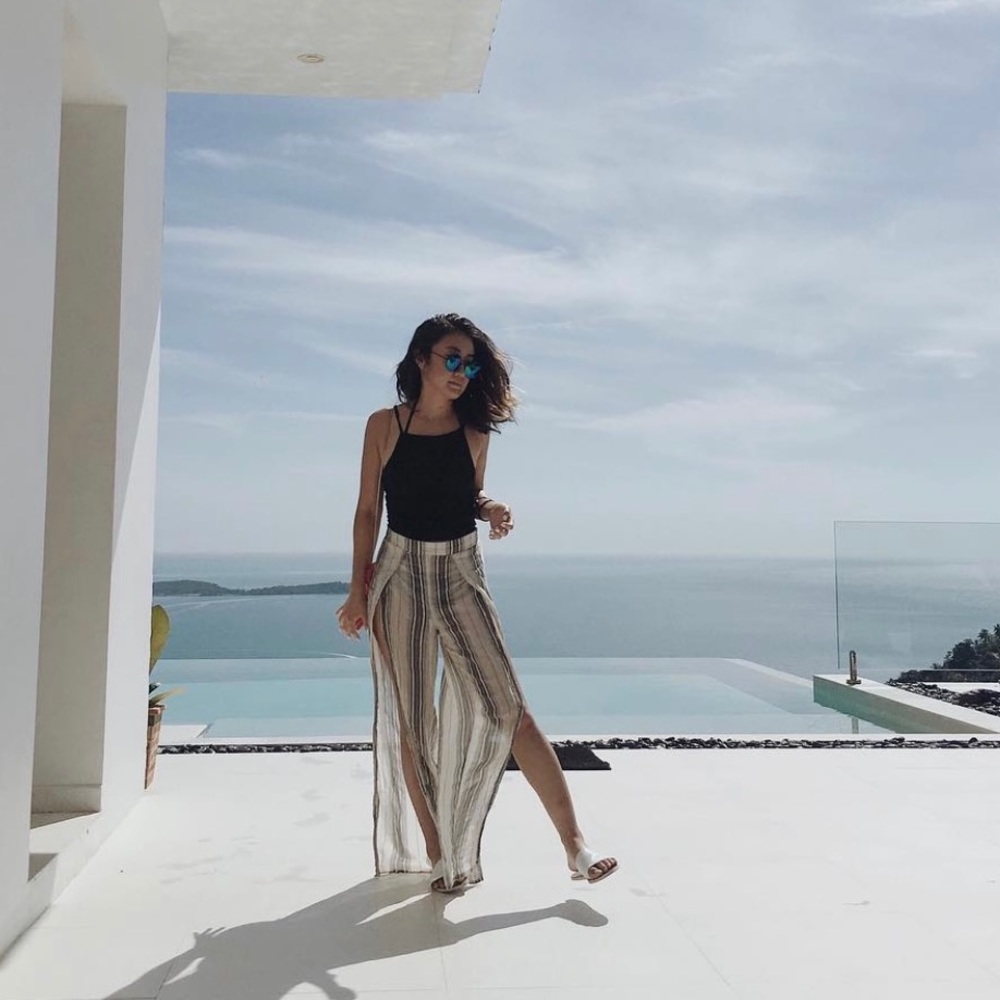 Grey & cream striped beach pants
